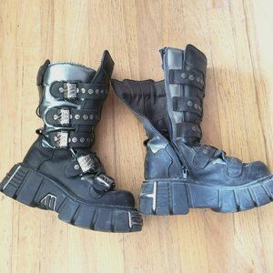 New Rock Black and Silver Industrial Goth Boots Size US8/38